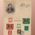 Ansichtskarte mit dem Porträt Ludwigs II., beklebt mit Briefmarken zu Prinzregent Luitpold, gestempelt an dessen Todestag (Sammlung Marcus Spangenberg).